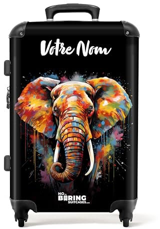 NoBoringSuitcases.com Reisekoffer Personalisiert, Koffer Groß, Hartschalenkoffer Groß, TSA, Reisekoffer mit Rollen Groß, Koffer Leicht Groß, Koffer Mittelgroß (Elefant - Mehrfarbig, 67 cm - 72 L)