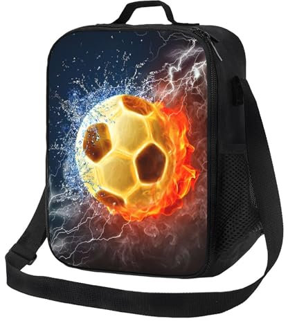 Gaakvrr Football Lunch Box for Boys Girls, Insulated Durable Lunch Bag with Adjustable Shoulder Strap, Portable Football Lunch Bag for School/Picnic/Beach/Hiking Work