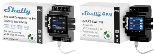 Shelly Pro Dual Cover/Shutter PM | Lan-, Wi-Fi- und Bluetooth-Verbindung & Pro 4PM | Wlan, LAN & Bluetooth 4 Kanäle Smart Relais mit Leistungsmessung