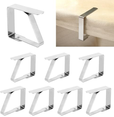 XIHIRCD 8pcs Pinces à Nappe, Attache Nappe en Acier Inoxydable, Convient pour Les Tables de 2,5-6,5cm d'Épaisseur, pour Le Pique-Nique à l'Extérieur, Les Fêtes et Les Mariages (Large)