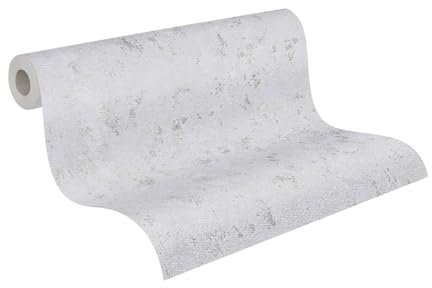 A.S. Création Vliestapete 10,05 m x 0,53 m - Putzoptik mit goldenen Details Grau, Silber, Metallic - Metallic Tapete Made in Germany - 393872