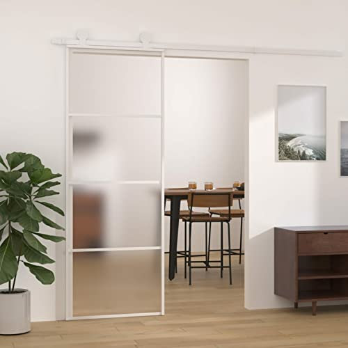 Homgoday Puerta corredera ESG Vidrio y Aluminio Blanca 76x205 cm Puerta Corredera Puerta Corredera de Cristal Sin Obra Puerta Corrediza Moderna para Sala de Estar Esmerilado