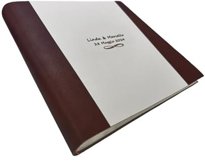 Álbum fotográfico artesanal – Roma Cuero – de auténtico cuero con inserciones de piel sintética, personalizable clásico con papel de seda, para boda, cumpleaños, regalo, boda, aniversario (Rum/crema)