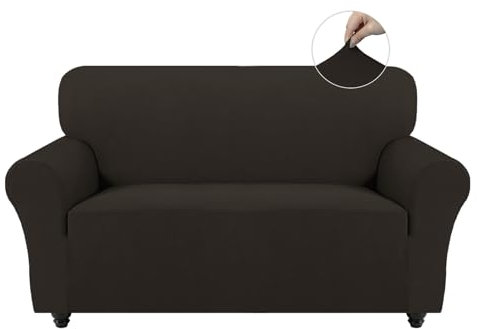 Easy-Going Stretch Sofa Überzug 2 Sitzer, Rutschfester Sofabezug für Hund Katze, Waschbarer Fleece Couch Überzug Bezug, Weicher Küchensofa Couch Cover, 1 Stück Sofaschoner mit Armlehnen, Schokolade