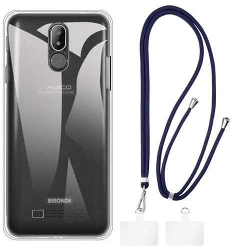 Custodia TPU con Tracolla/Collana a Spalla Compatibile con Brondi Amico Smartphone S Nero, Cover Protettiva Antiurto con Laccio Regolabile