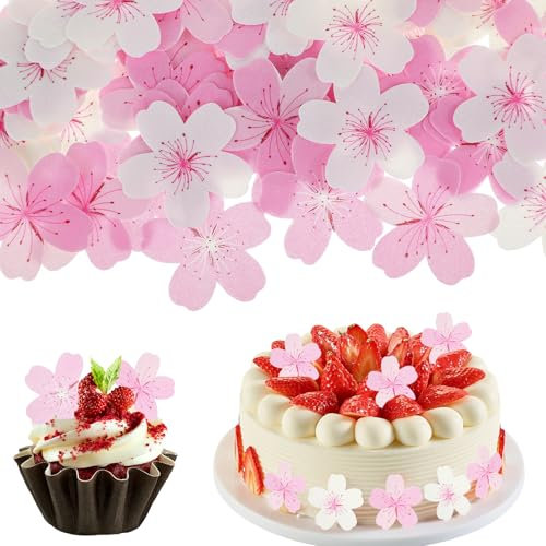 AHQiZFX 60 Stück Blumen Tortenaufsatz,Blumen Party Kuchen Deko,Blumen Tortendeko,Blumen Cupcake Topper,Kirschblüte Tortendeko,Oblatenpapier Blumen Deko,für Hochzeits Geburtstag Babyparty Partyzubehör