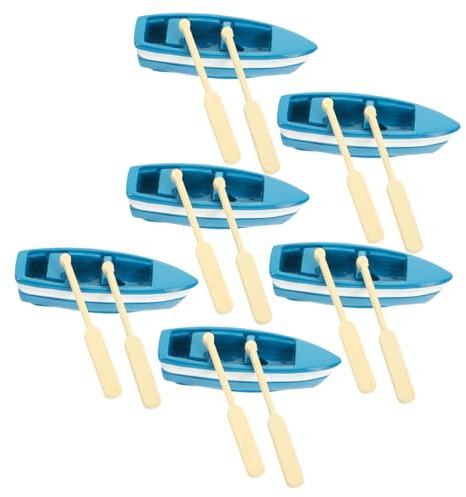 VICASKY 6 Sets Micro Landscape Boat Doll House Boat and Paddle Boat Toy Mini Vintage Fishing Boat Mini Action Figures Nautical Home Sailing Boat Decor Model Fishing Boat Cruise Toy Resin
