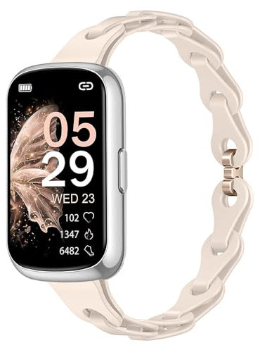 Blueshaweu 16mm Damen Armband Kompatibel Für Sanorum Smartwatch 1.47 CS5, Schlank Einkettiges Elegant Silikon Ersatz Uhrenarmband Für Sanorum CS5/SHANG WING L2/ Amzhero D26 (off white)