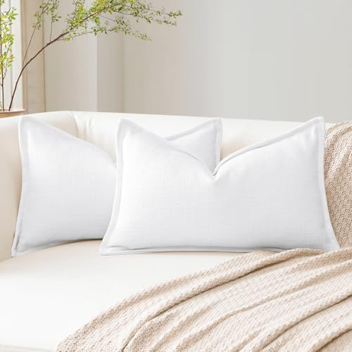 Artscope 2er Set Kissenbezüge Einfarbig Wurfkissenbezug Leinen Kissenbezug 30x50 cm Moderne Kissenhülle Dekokissen Sofakissen für Wohnzimmer Schlafzimmer Zuhause Dekor Weiß