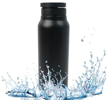 HFGH Botella de agua deportiva de acero inoxidable 720L con pajita e imán, soporte para teléfono móvil, adecuada para gimnasio, trabajo, escuela, bicicleta, sin BPA (negro)