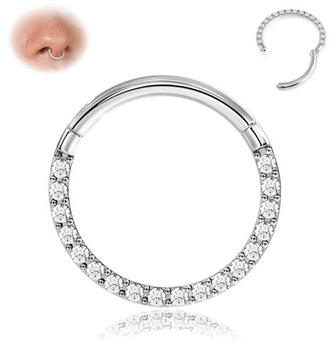 BodyBonita Scharnier CZ Septum Piercing 316L Edelstah Nasenring Creolen für Damen 16G Knorpelohrringe Conch Helix Piercings Schmuck Rook Tragus Lobe Daith 7 mm Silber
