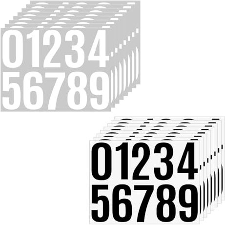 Janety 16 feuilles Lettre Autocollantes, résistant aux intempéries, autocollant numérique noir et blanc de 8 cm, réfléchissant autocollant numéro d'Adresse de maison