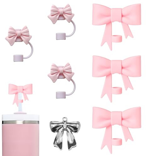 Neyeau 6 Pcs Silicone Straw Toppers, Bow Straw Covers, Lightweight, Heat Resistant, Waterproof, 10mm, 6 Count