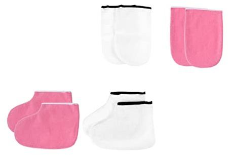 VINTORKY Paraffin Badehandschuhe und Fußüberzieher 2 Satz Satinhandschuhe aus Polyester und Baumwolle für Zuhause und Spa Feuchtigkeitsaufnahme