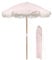 Harbour Housewares 1.4M Wooden Garden Parasol with Tassel Fringe - Pastel Pink Stripe - 1x UPF30+ Waterproof Portable Free-Standing Outdoor Patio Sun Umbrella Canopy Table Shade with Carry Bag