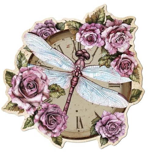 WADORN Vintage Steampunk Uhr Libelle Metall Blechschild, 28x28cm Lustiges Retro Steampunk Blechschild Mit Uhr Libelle Und Rose Wandkunst Poster Plakette Dekor Für Café Club Bar Heimdekoration