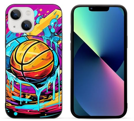 CRIVOTA Hülle Für iPhone 13 - Ganz Neues Basketball-Design, Glas-Rückseite + TPU, Nach Militärstandard Getestet, Kratzfest, Perfekte Passform, Handyhüllen Für Männer Und Frauen