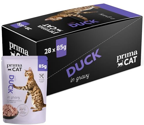PrimaCat - Nourriture Humide Classique pour Chat, Canard en Sauce, Lot de 28 boîtes de 85 g chacune