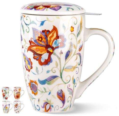 GBHOME Tazza da tè con infusore e coperchio, grande tazza in ceramica da 530 ml, adatta al microonde, lavabile in lavastoviglie, regalo perfetto per gli amanti del tè