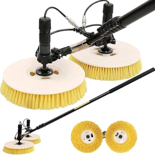 ZHLINGQ Machine De Nettoyage De Panneaux Photovoltaïques électriques, Brosse à Double Tête pour Panneaux Photovoltaïques, Kit De Poteaux d'alimentation, 2 Brosses Rondes,3.5m-LithiumBattery