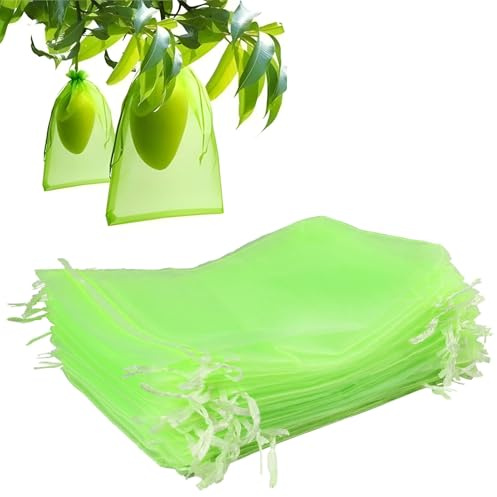 Blackfriday,50 Pcs Fruit Protection Bags, 6 x 8 Inch Green Mesh Netting with Drawstring, Light-Penetrating Garden Plant Protect Bags for Fruits, Vegetables, and Flowers,Cybermonday
