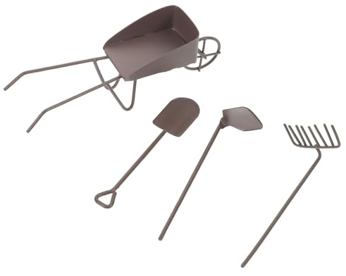 Hemobllo 8pcs Miniature Dollhouse Gardening Tools Set Rusted Wheelbarrows and Rakes, Mini Garden Accessories for Succulent Plant Pots and Bonsai Craft Decoration