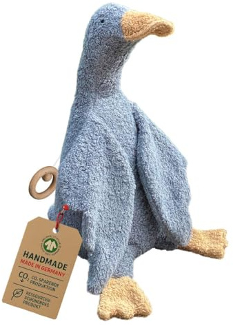 Efie Bio-Spieluhr Gans, Grau, 100% Baumwollfrottee, Schurwolle-Füllung, GOTS-zertifiziert, Handgefertigt, Made in Germany (Melodie: Brahms Wiegenlied, Guten Abend Gute Nacht)