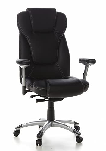 hjh OFFICE 668740 Chefsessel Embassy 200 Leder Schwarz Bürosessel gepolstert, hohe Rückenlehne, Armlehne verstellbar