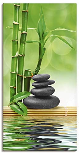ARTLAND Wanddeko Leinwand Bilder Wandbild 30x60 cm Zen Asien Asiatisch Wellness Spa Bambus Natur Steine See Blätter T5OP