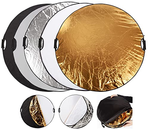 24 60cm Handheld Light Reflector Light Diffuser 5-in-1 Collapsible Multi Round Disc with Bag for Studio Photography Lighting and Outdoor Lighting