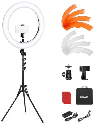 NEEWER 55W 18/45cm Ring Light Kit [New Version], 5600K Dimmable LED Ringlight Tripod Stand Phone Holder for iPhone Selfie Makeup Lash Tattoo Studio Photo Video Recording Photography Lighting, RL-18
