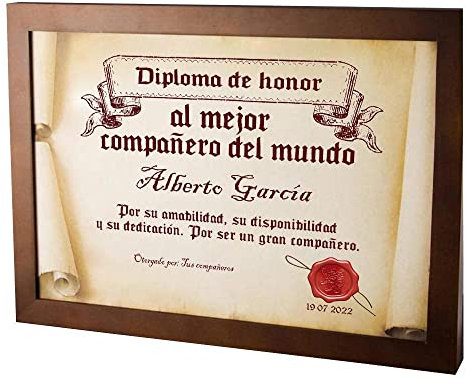 Diploma pergamino personalizado con marco para quien tú quieras (Diploma pergamino al mejor Compañero)