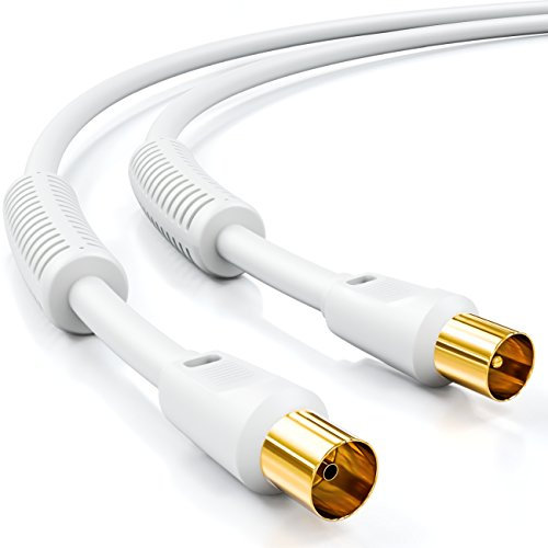 deleyCON 20m TV Antennenkabel Koaxial Kabel HDTV 4-fach Schirmung 2x Ferritkern Mantelstromfilter DVB-T DVB-T2 Radio DAB - Weiß