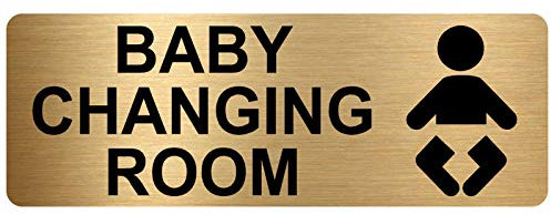 METAL Baby Changing Room Sign Aluminium Tin Brushed GOLD Warning Door Notice Office Shop Warehouse School Toilet 200x75mm