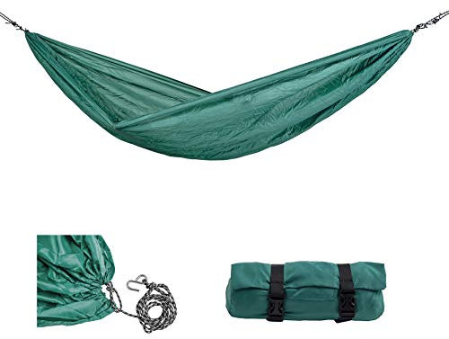 AMAZONAS Ultra-Light Hängemattenset Travel Set Jungle große Leichthängematte inkl. Seil und Haken 450 g 275 x 140 cm Packmaß 21,5 x 7,5 cm bis 120 kg