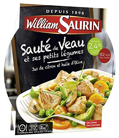 WILLIAM SAURIN - Sauté De Veau Petits Légumes Jus De Citron Huile D'Olive - Assiette Micro-Ondes 280G - le Lot De 4