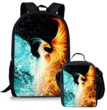Cool Phoenix Backpack with Lunch Bag Kids Teen Boys Girls Backpacks Set School Bookbags