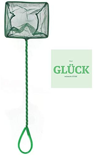 Aquarium-Netz Kescher 36cm, hochwertiges Fangnetz aus reißfestem Nylon für Aquarien, Netzgroße 15 cm, ermöglicht das leichte und schonende Herausfangen von Fischen+ gratis Glück Aufkleber