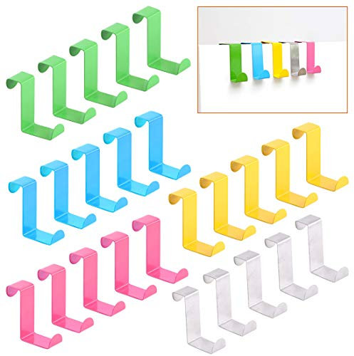 Rustark 25 Pcs Over The Door Hooks Kit Pink 5 Colors Metal Reversible Double Side Z Shaped Hanging Hooks for Kitchen, Bathroom, Bedroom, Cabinet (Pink Blue Yellow Green Sliver)