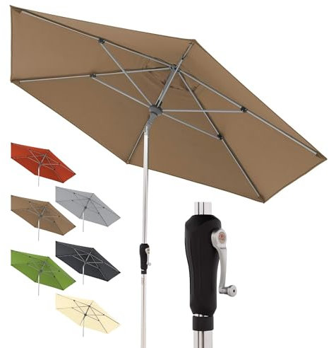 Doppler Sonnenschirm für den Garten SL-AZ Auto Tilt 275 cm Greige I Gartenschirm knickbar I Kurbelschirm mit UV-Schutz 80+ I Kurbelschirm aus Aluminium I regenabweisendes Polyester-Schirmdach