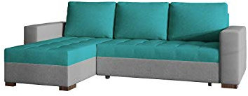 Ecksofa mit Schlaffunktion mit Bettkasten Couch L-Form Polstergarnitur Wohnlandschaft Polstersofa mit Ottomane Couchgranitur - MALABU (Blau + Hellgrau (Dora 85 + Dora 90), Ecksofa Links)