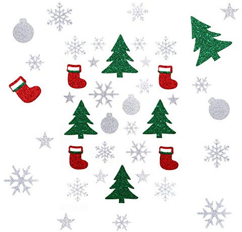 Kesote 135x Weihnachtssticker Glitzer Weihnachtsaufkleber Schneeflocke Aufkleber Stern Sticker Selbstklebend zum Basteln für Weihnachten Deko Geschenk Mitgebsel