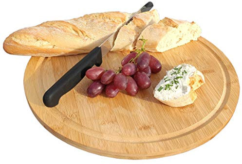 nachhaltiges Schneidebrett aus Bambus D=33cm rundes Brett für Brot Pizza Obst Fleisch Gemüse zum Schneiden