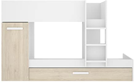 DEKIT GRUPO RIMOBEL TOM - Cama trem con armario y cama arrastre - Blanco/Natural - 150 x 244 x 112