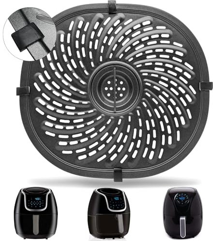 Air Fryer Replacement Parts for PowerXL Vortex 7 QT Air Fryer, Oval 10.3''*9.5'' Food Grade Stainless Steel Air Fryer Accessories Grill Pan Grill Plate Crisper Plate Tray Rack with Rubber Bumpers
