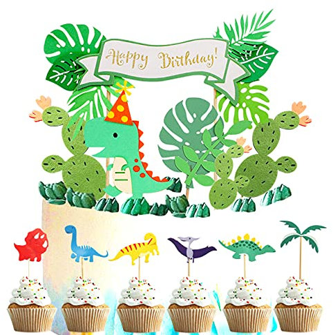 Dinosaurier Torten Deko Kinder Cake Topper Happy Birthday Tortendeko Cupcake Deko Pinata Geburtstag Junge (Dinosaurier 1)