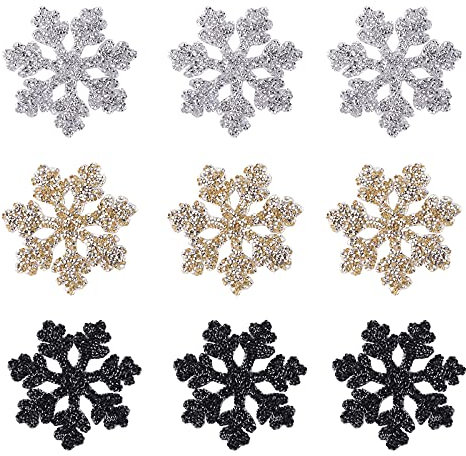 FINGERINSPIRE 9 Stück Schneeflocke Strass Patches (Gold/Silber/Schwarz) Crystal Iron/Sew on Patches Heißschmelzkleber Applikationen Dekoration Patch für Kleidungsreparatur, Kleid, Hut, DIY Zubehör