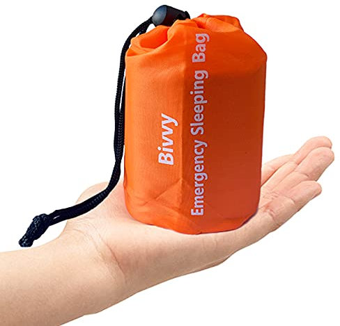 Vaupan Notfallschlafsack, Leichter Thermo-Biwaksack, Survival Shelter Deckentaschen, Wasserdichter Survival Schlafsack Tragbarer Sack für Camping, Wandern, Outdoor (Orange)