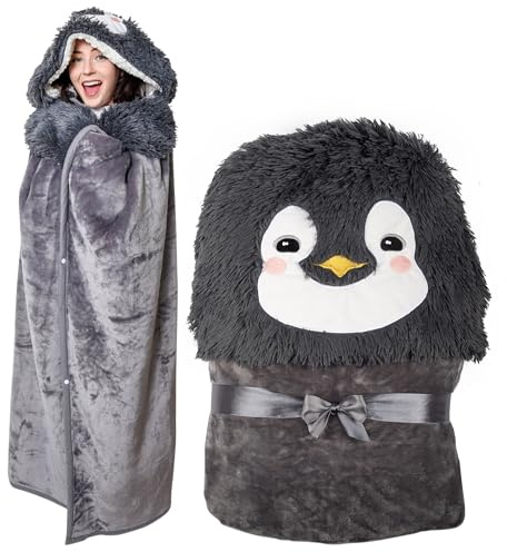 Sloth Wearable Hooded Blanket with Sloth Pendant Necklace – Warm and Cozy Oversized Blanket Hoodie with Hand Gloves