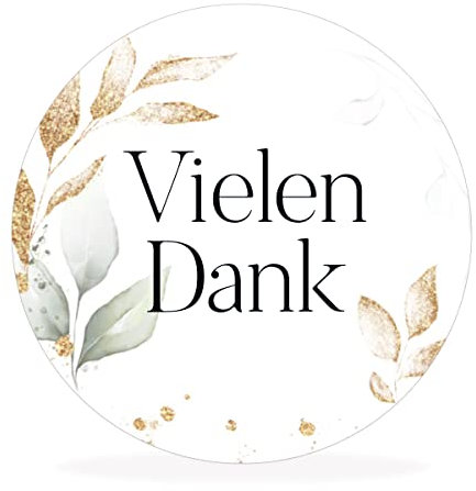 White&ivory, 50x runde Aufkleber, Sticker vielen Dank | stilvolles Design: Eukalyptus, gold | 4cm Durchmesser | selbstklebend | Gastgeschenke für Hochzeit Taufe Geburtstag